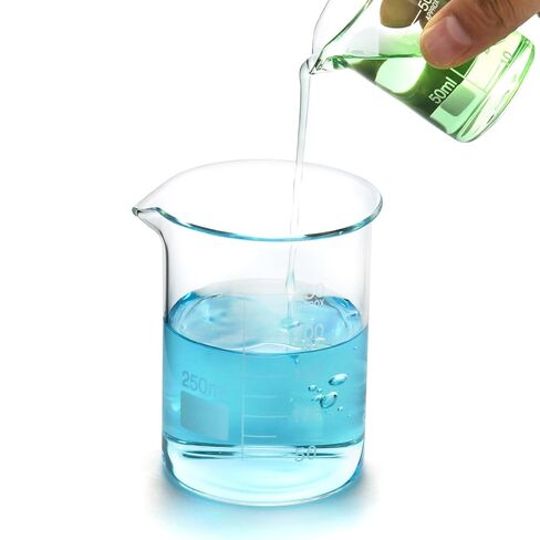 كوب زجاجي QWORK سعة 250 مل، 6 عبوات من أكواب البورسليكات غريفين ذات الشكل المنخفض مع التخرج in Kuwait