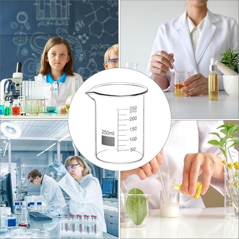 كوب زجاجي QWORK سعة 250 مل، 6 عبوات من أكواب البورسليكات غريفين ذات الشكل المنخفض مع التخرج in Kuwait