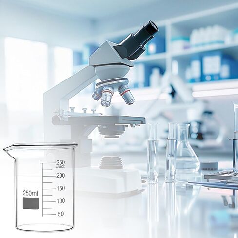 كوب زجاجي QWORK سعة 250 مل، 6 عبوات من أكواب البورسليكات غريفين ذات الشكل المنخفض مع التخرج in Kuwait