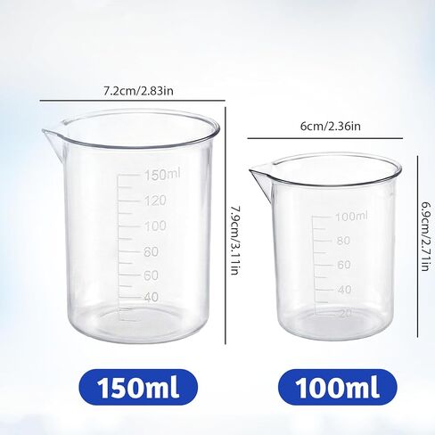 Plastic Beaker Set, 6 Sizes Low Form Measuring Graduated Polypropylene Beakers - 25ml, 50ml, 100ml, 150ml, 200ml, 250ml for Science Lab Classrooms Home with 6 Plastic Droppers in 3 ml in Saudi Arabia