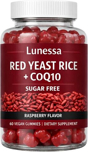 Lunessa Red Yeast Rice, with Red Yeast Rice 2400mg, CoQ10 200mg, Restores Body Vitality & Maintains Healthy Cholesterol Levels for Men & Women, Non-GMO, Vegan, Raspberry Flavor, 60 Gummies (1) in Saudi Arabia