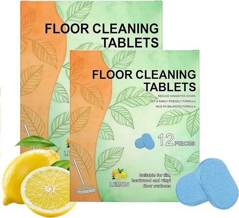 12 قطعة من أقراص تنظيف الأرضيات، محلول تنظيف قابل للذوبان تم قياسه مسبقًا للبلاط والفينيل والخشب الصلب ورائحة الليمون المنعشة، متوافق مع ممسحات الروبوت والمكانس الرطبة/الجافة (24 قطعة) in Kuwait