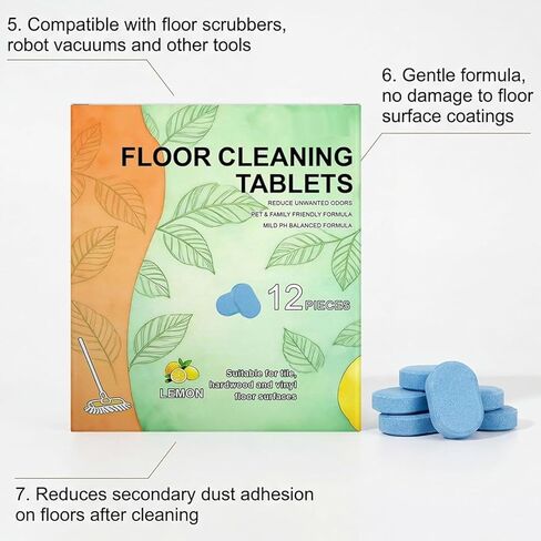 12 قطعة من أقراص تنظيف الأرضيات، محلول تنظيف قابل للذوبان تم قياسه مسبقًا للبلاط والفينيل والخشب الصلب ورائحة الليمون المنعشة، متوافق مع ممسحات الروبوت والمكانس الرطبة/الجافة (24 قطعة) in Kuwait