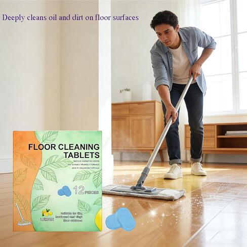 12 قطعة من أقراص تنظيف الأرضيات، محلول تنظيف قابل للذوبان تم قياسه مسبقًا للبلاط والفينيل والخشب الصلب ورائحة الليمون المنعشة، متوافق مع ممسحات الروبوت والمكانس الرطبة/الجافة (24 قطعة) in Kuwait