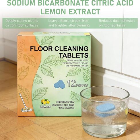 12 قطعة من أقراص تنظيف الأرضيات، محلول تنظيف قابل للذوبان تم قياسه مسبقًا للبلاط والفينيل والخشب الصلب ورائحة الليمون المنعشة، متوافق مع ممسحات الروبوت والمكانس الرطبة/الجافة (24 قطعة) in Kuwait