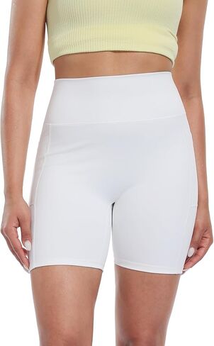 شورت سبايس يونيون للسيدات مع جيوب 5 بوصات للتحكم في البطن، شورت يوجا ناعم من الألياف اللدنة للجري وصالة الألعاب الرياضية، مقاس كبير in Kuwait