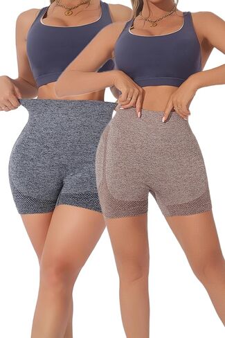 2 Pack Women Yoga Shorts High Waist Workout Shorts Gym Training Fitness Active Shorts in Saudi Arabia