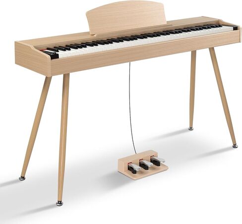 Ktaxon 88 Key Keyboard Piano Weighted Action Electronic Keyboard Piano, Digital Piano with 3-Pedal Unit, Removable Music Stand, Stereo Headphones, Compact Design and MIDI Connection(Brown) in Saudi Arabia