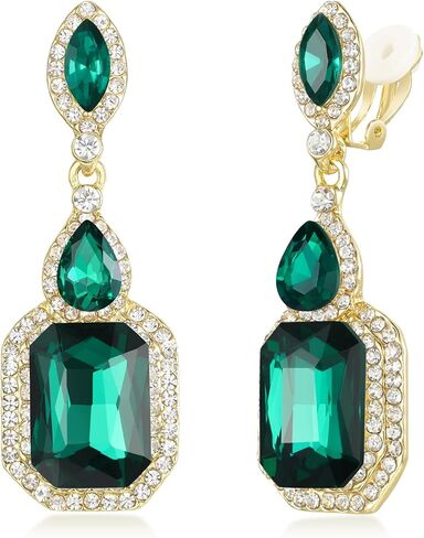 BriLove Women's Wedding Bridal Crystal Emerald Cut Infinity Figure 8 Chandelier Clip-On Dangle Earrings in Kuwait