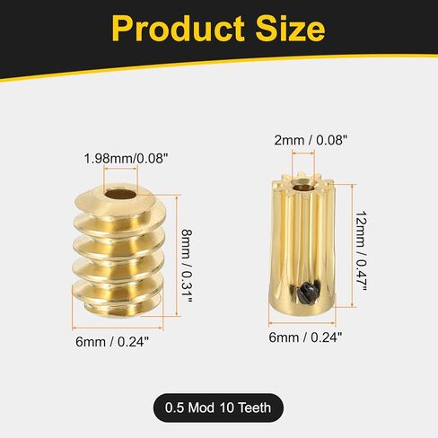 uxcell Worm Gear Set 10T 0.5 Module 10:1 Reduction Rate, Right Rotation Drive Gear Box Wheel Reduce Transmission Part (Brass Gear-2mm Bore, Brass Rod 1.98mm Bore) in Saudi Arabia
