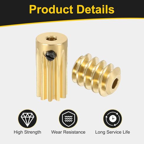 uxcell Worm Gear Set 10T 0.5 Module 10:1 Reduction Rate, Right Rotation Drive Gear Box Wheel Reduce Transmission Part (Brass Gear-2mm Bore, Brass Rod 1.98mm Bore) in Saudi Arabia