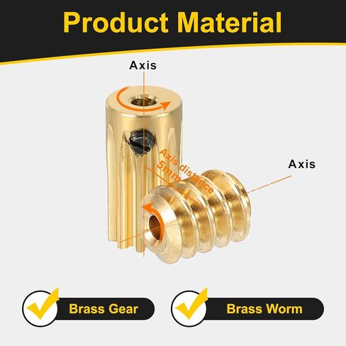 uxcell Worm Gear Set 10T 0.5 Module 10:1 Reduction Rate, Right Rotation Drive Gear Box Wheel Reduce Transmission Part (Brass Gear-2mm Bore, Brass Rod 1.98mm Bore) in Saudi Arabia