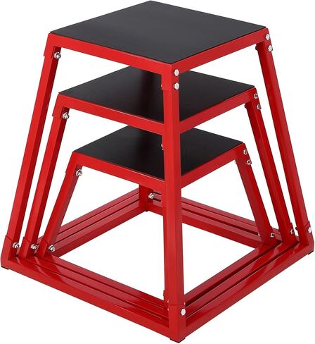 Plyometric Jump Box Set 12/18/24 Inch, Steel Jump Plyo Box with Anti-Slip Platform for Home Gym, Strength Training & Conditioning Workouts for Men and Women, Red in Saudi Arabia