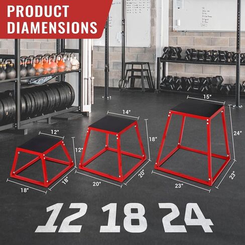 Plyometric Jump Box Set 12/18/24 Inch, Steel Jump Plyo Box with Anti-Slip Platform for Home Gym, Strength Training & Conditioning Workouts for Men and Women, Red in Saudi Arabia