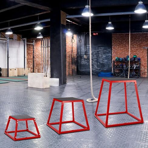 Plyometric Jump Box Set 12/18/24 Inch, Steel Jump Plyo Box with Anti-Slip Platform for Home Gym, Strength Training & Conditioning Workouts for Men and Women, Red in Saudi Arabia
