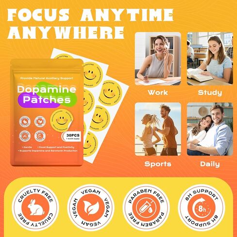 Dopamine Patches Extra Strength, Mood Support Patches for Daily Mood Boost & Positivity Support, Motivation（30 Pcs） in Saudi Arabia