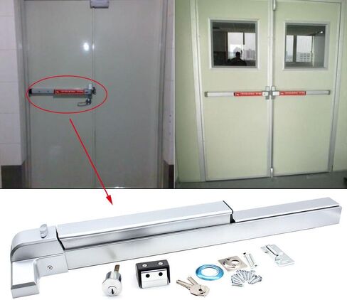 Lock TBVECHI Push Bar Panic Push Exit Device Door Emergency Exit Latches Lock Commercial Single Fire Lock Wood Metal Door Panic Exit Bar with Door Knob in Kuwait