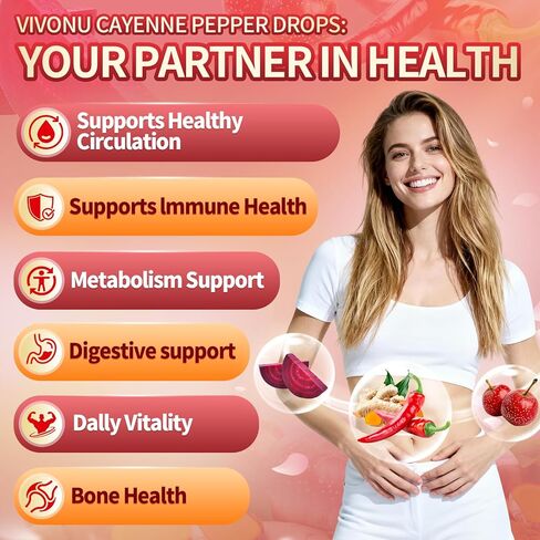 Cayenne Pepper Drops Supplement Liquid + Liposomal Tech 98% Absorption, Supports* Leg Vein, Heart & Blood Vessel* Health + Vitamin E D3+K2 & Extracts of Grape Seed, Hawthorn, Beetroot, Berberine in Kuwait
