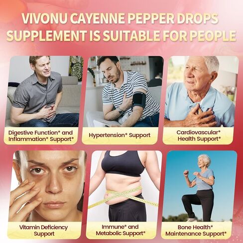 Cayenne Pepper Drops Supplement Liquid + Liposomal Tech 98% Absorption, Supports* Leg Vein, Heart & Blood Vessel* Health + Vitamin E D3+K2 & Extracts of Grape Seed, Hawthorn, Beetroot, Berberine in Kuwait