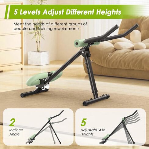 جهاز 4 في 1 لتمرين المعدة، جهاز تدريب عضلات البطن قابل للتعديل مع شاشة LCD، جهاز تمرين عضلات البطن قابل للطي مع حماية للركبة والظهر، سعة تحميل 400 رطل، للجنسين، أخضر in Kuwait