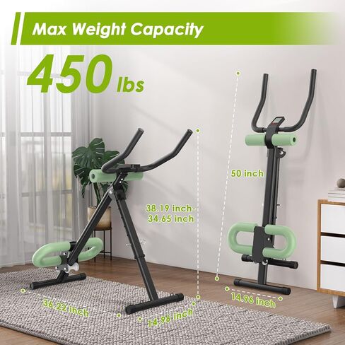 جهاز 4 في 1 لتمرين المعدة، جهاز تدريب عضلات البطن قابل للتعديل مع شاشة LCD، جهاز تمرين عضلات البطن قابل للطي مع حماية للركبة والظهر، سعة تحميل 400 رطل، للجنسين، أخضر in Kuwait