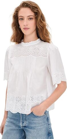 Madewell Women's Embroidered Pintuck High-Neck Top in Kuwait