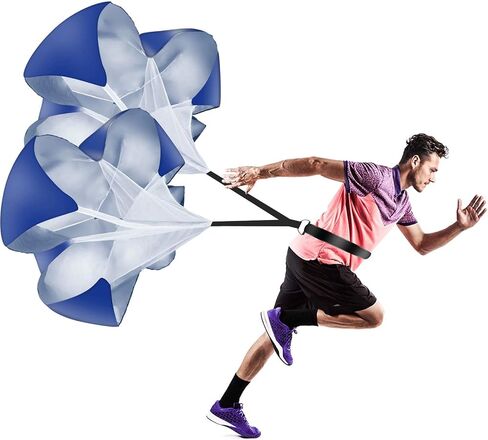 حزمة تدريب سرعة المظلة للجري مكونة من 2 مقاومة للسرعة مقاس 56 بوصة، شلال سرعة المظلة للتدريب السريع على كرة القدم وكرة السلة وتدريب البالغين والشباب والأطفال (أزرق) in Kuwait