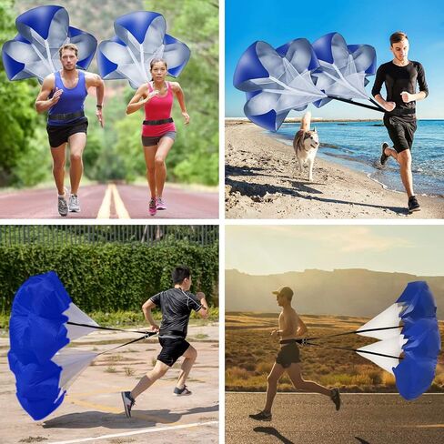 حزمة تدريب سرعة المظلة للجري مكونة من 2 مقاومة للسرعة مقاس 56 بوصة، شلال سرعة المظلة للتدريب السريع على كرة القدم وكرة السلة وتدريب البالغين والشباب والأطفال (أزرق) in Kuwait