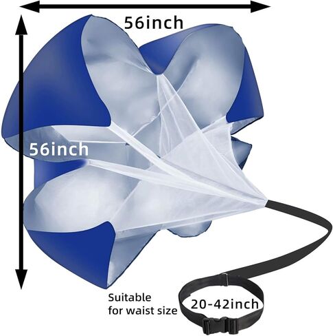 حزمة تدريب سرعة المظلة للجري مكونة من 2 مقاومة للسرعة مقاس 56 بوصة، شلال سرعة المظلة للتدريب السريع على كرة القدم وكرة السلة وتدريب البالغين والشباب والأطفال (أزرق) in Kuwait