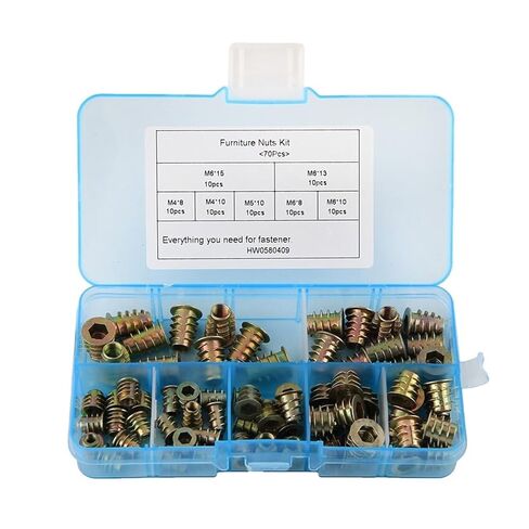 Lock Nuts Kit, 70Pcs/Set M4/M5/M6*8/10/13 Zinc Alloy Thread for Wood Insert Nut Hex Drive Head Furniture Nuts Assortment Kit in Saudi Arabia
