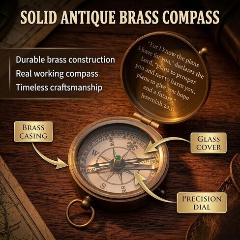 هدايا تأكيد شخصية للأولاد - بوصلة مسيحية منقوشة مخصصة للابن أو الحفيد أو الابن - هدية تذكارية دينية للمناولة الأولى in Kuwait