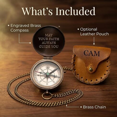 هدايا تأكيد شخصية للأولاد - بوصلة مسيحية منقوشة مخصصة للابن أو الحفيد أو الابن - هدية تذكارية دينية للمناولة الأولى in Kuwait