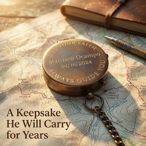 هدايا تأكيد شخصية للأولاد - بوصلة مسيحية منقوشة مخصصة للابن أو الحفيد أو الابن - هدية تذكارية دينية للمناولة الأولى in Kuwait