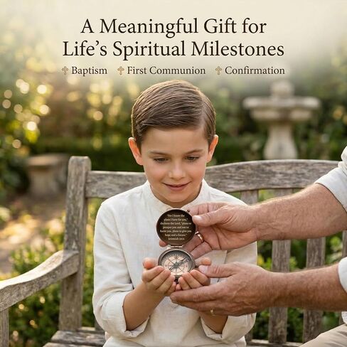 هدايا تأكيد شخصية للأولاد - بوصلة مسيحية منقوشة مخصصة للابن أو الحفيد أو الابن - هدية تذكارية دينية للمناولة الأولى in Kuwait