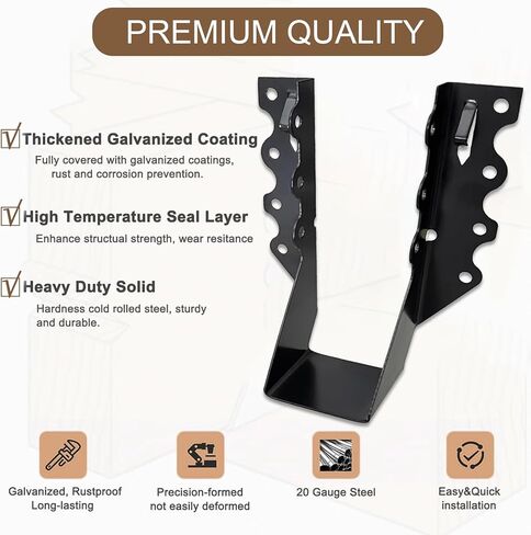 20 PCS 2x8 Joist Hanger,Black Powder-Coated,18 Gauge Galvanizing Face Mount,for Rafter Hurricane Ties Joist Hangers, Tie Brackets for Floor Deck and Ceiling Trusses (2"x 8", 20PCS) in Kuwait