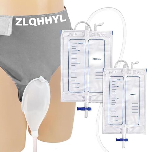 Catheter for Men, Urine Collection System, Reusable Portable Silicone Urinal with 2 Bags (1000ml & 2000ml), 1.2M Tube, and Adjustable Breathable Pants (Men) in Kuwait