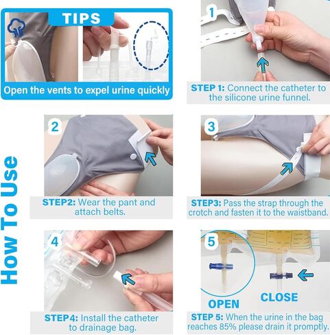 Catheter for Men, Urine Collection System, Reusable Portable Silicone Urinal with 2 Bags (1000ml & 2000ml), 1.2M Tube, and Adjustable Breathable Pants (Men) in Kuwait