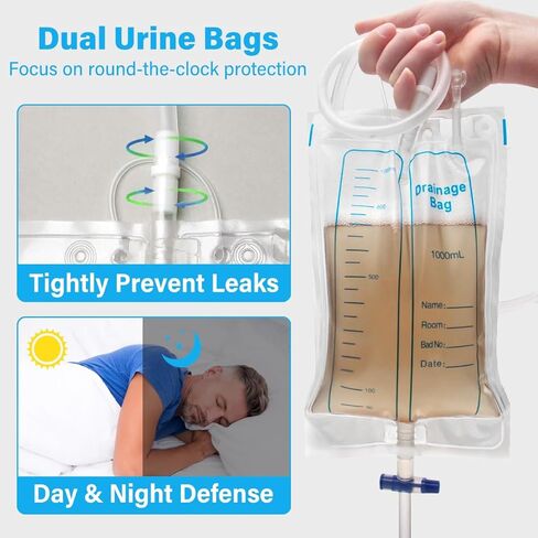 Catheter for Men, Urine Collection System, Reusable Portable Silicone Urinal with 2 Bags (1000ml & 2000ml), 1.2M Tube, and Adjustable Breathable Pants (Men) in Kuwait