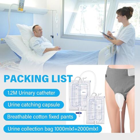 Catheter for Men, Urine Collection System, Reusable Portable Silicone Urinal with 2 Bags (1000ml & 2000ml), 1.2M Tube, and Adjustable Breathable Pants (Men) in Kuwait