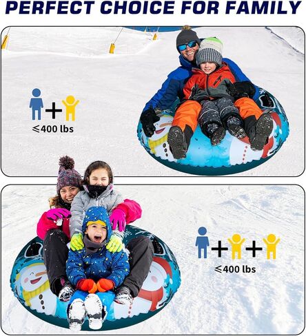 Snow Tube, 47 Inch PVC Hardy Inflatable Sleigh, Thickened Hard Bottom for Adults and Children Ski Circle, Winter Toy Outdoor Sleigh Snow Tube Sports (Chrisman 47in) in Saudi Arabia