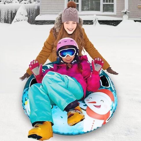 Snow Tube, 47 Inch PVC Hardy Inflatable Sleigh, Thickened Hard Bottom for Adults and Children Ski Circle, Winter Toy Outdoor Sleigh Snow Tube Sports (Chrisman 47in) in Saudi Arabia
