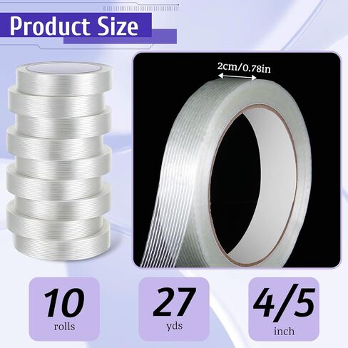 10 Pack Filament Strapping Tape 3/4in×27yds Clear Fiberglass Reinforced Packing Tape 5.5 mil Thickness Heavy Duty Wearproof Tapes(Total 270yds) in Saudi Arabia