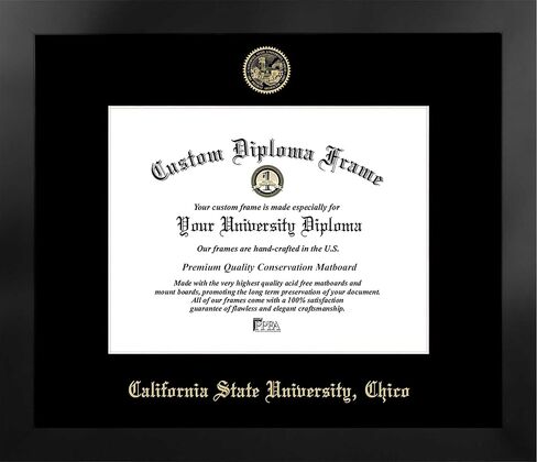 Campus Images CA919MBSGED-1185 8.5 x 11 in. California State University Chico Single Embossed Diploma Frame with Bonus Lithograph Manhattan Black & Mat Gold in Saudi Arabia