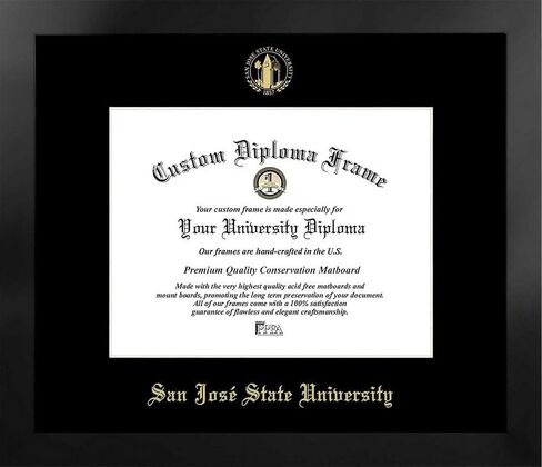 Campus Images CA929MBSGED1185 8.5 x 11 in. San Jose State University Single Embossed Diploma Frame with Bonus Lithograph Manhattan Black & Mat Gold in Saudi Arabia