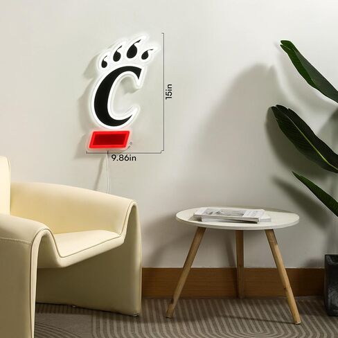 Officially Licensed Cincinnati Bearcats LED Neon Sign – 9.86" x 15" Red & White-Emitting Wall Light with Adjustable Brightness, Inline Dimmer & On/Off Switch, USB Powered with Adapter – College Wall Décor in Kuwait