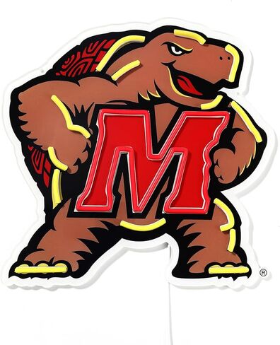 Officially Licensed Maryland Terrapins LED Neon Sign – 15" x 14.97" Yellow & Red-Emitting Wall Light with Adjustable Brightness, Inline Dimmer & On/Off Switch, USB Powered with Adapter – College Wall Décor in Kuwait
