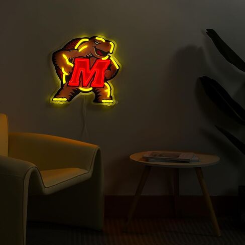Officially Licensed Maryland Terrapins LED Neon Sign – 15" x 14.97" Yellow & Red-Emitting Wall Light with Adjustable Brightness, Inline Dimmer & On/Off Switch, USB Powered with Adapter – College Wall Décor in Kuwait