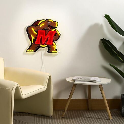 Officially Licensed Maryland Terrapins LED Neon Sign – 15" x 14.97" Yellow & Red-Emitting Wall Light with Adjustable Brightness, Inline Dimmer & On/Off Switch, USB Powered with Adapter – College Wall Décor in Kuwait