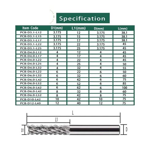1pcs Solid Carbide Corn End Milling Cutting Bits D1.0-12mm PCB CNC Cutting Tools(D10x32xD10x75) in Saudi Arabia