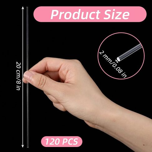120 Pcs Clear Acrylic Sticks, 8 Inch 2 mm Diameter Acrylic Rods Round Cake Topper Sticks for DIY Crafts Cupcake Chocolate Cookie Dessert Decorations Cake Toppers Candy Cakes Pops Stick in Saudi Arabia